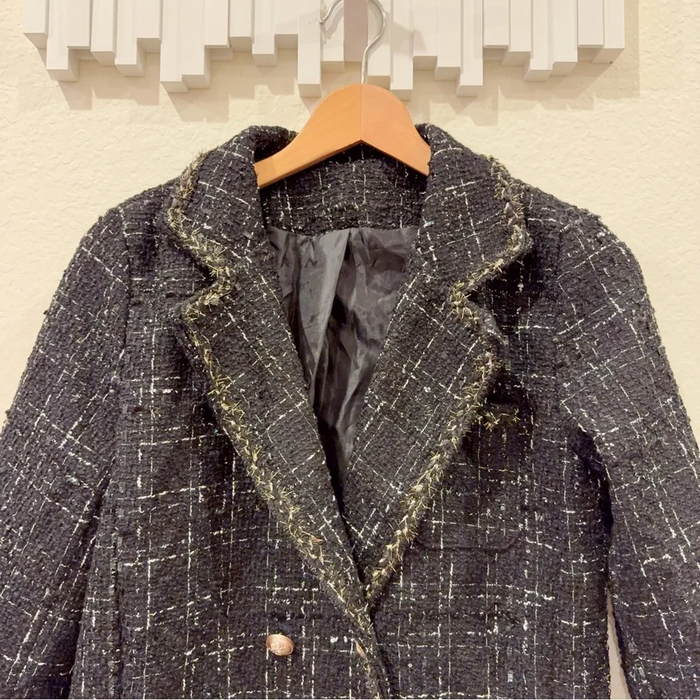 J.ING Abbas Black Double-Breasted Tweed Coat Jacket Blazer Size Small NWT - Picture 9 of 11